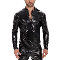 Men's Shiny Leather Long-sleeve Casual Top