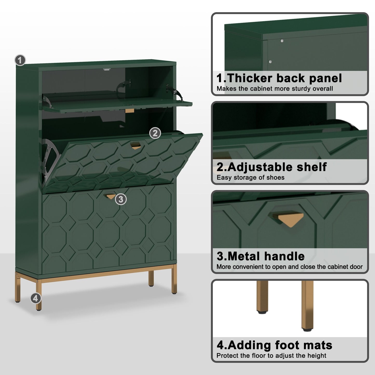 Shoe Organizer 24 Pairs Wood Shoe Storage Cabinet with Drawers