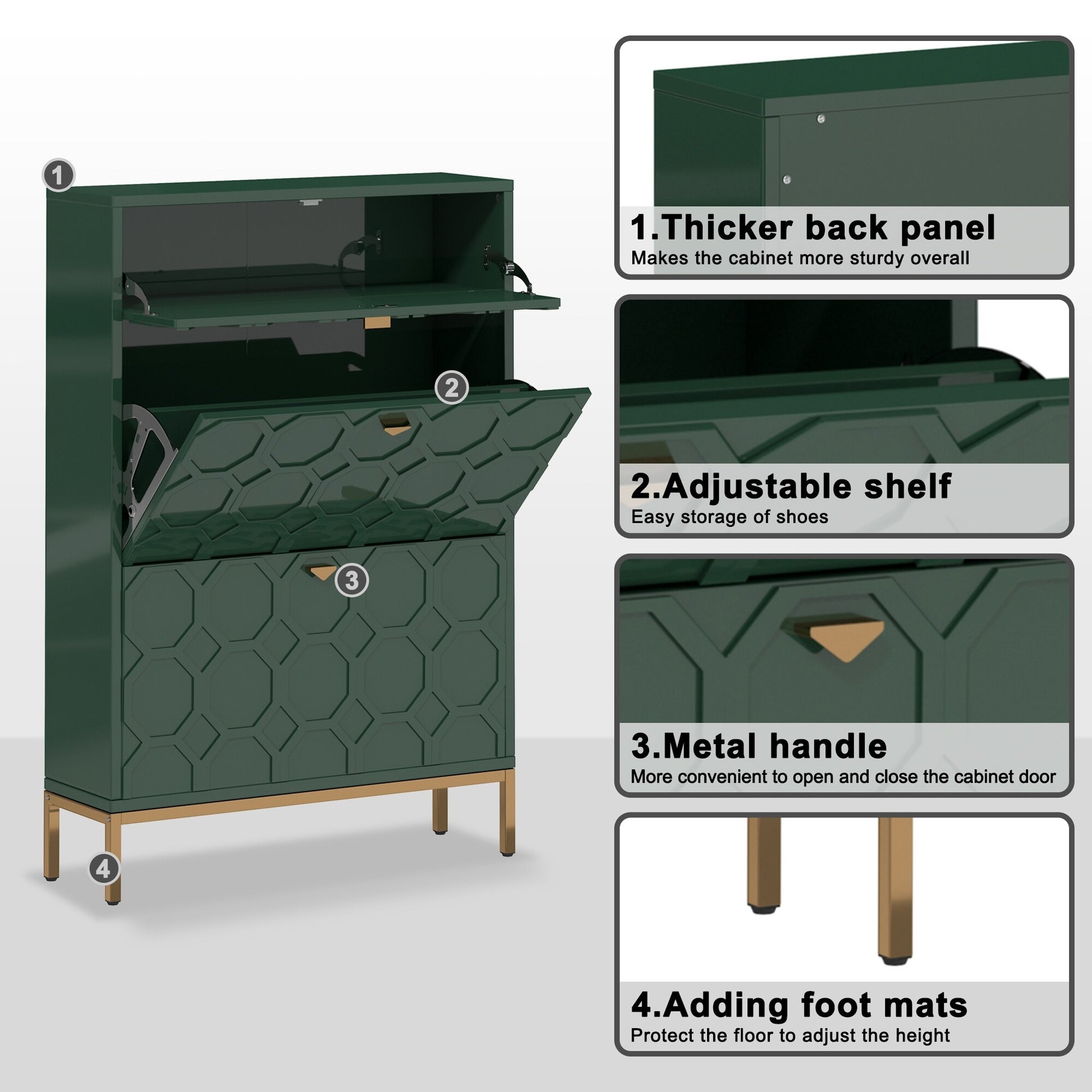 Shoe Organizer 24 Pairs Wood Shoe Storage Cabinet with Drawers