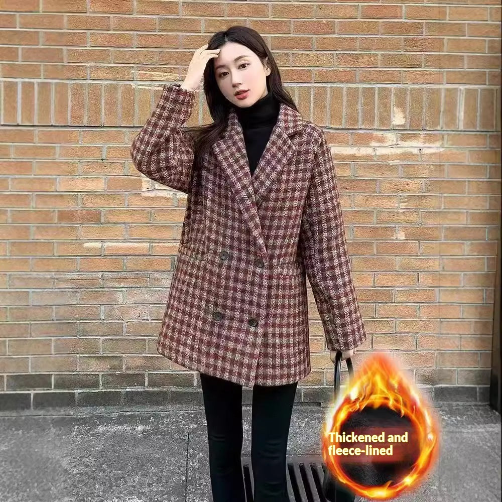New Fallwinter Stylish Designer-inspired Plaid Coattrendy And Chic