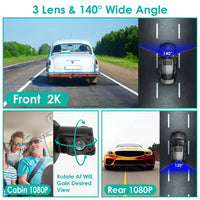 2K Car DVR 3 Channel Dash Cam Camcorder Camera Recorder With 140 Angle GPS WiFi Night Vision G-sensor Loop Recording Parking Monitor