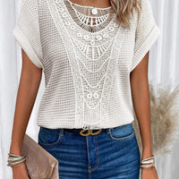 Summer Hollow Out Short-sleeved T-shirt Fashion Ethnic Style Tops Women's Clothing