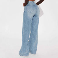 Straight-leg Washed Street-style Womens Jeans