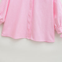 European And American-style Short Striped Blouse With A Bow Detail