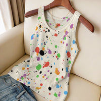 Loving-heart Leopard-print Knitted Vest Crew Neck Slim-fit Breathable
