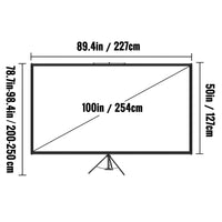 Tripod Projector Screen With Stand 100inch 16:9 4K HD Projection Screen Stand Wrinkle-Free Height Adjustable Portable Screen For Projector Indoor & Outdoor For Movie, Home Cinema, Gaming, Office