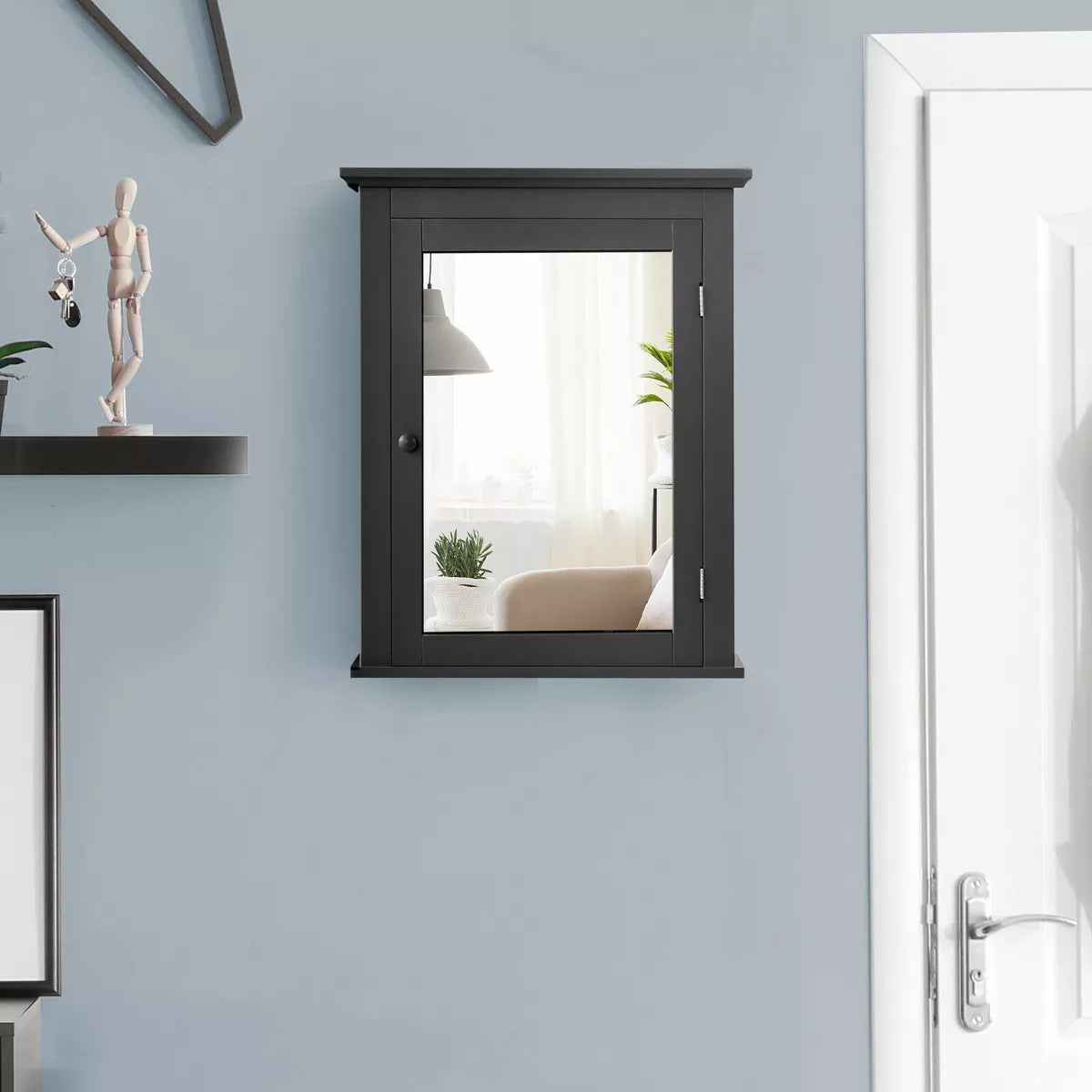 Costway room Mirror Cabinet Wall Mounted Adjustable Shelf Medicine Grey/Black