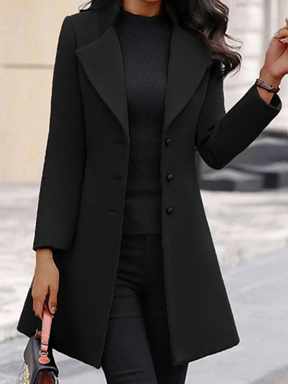 New Arrival Women's Woolen Coat, Stylish & Elegant, Casual Lapel Solid Color Outerwear