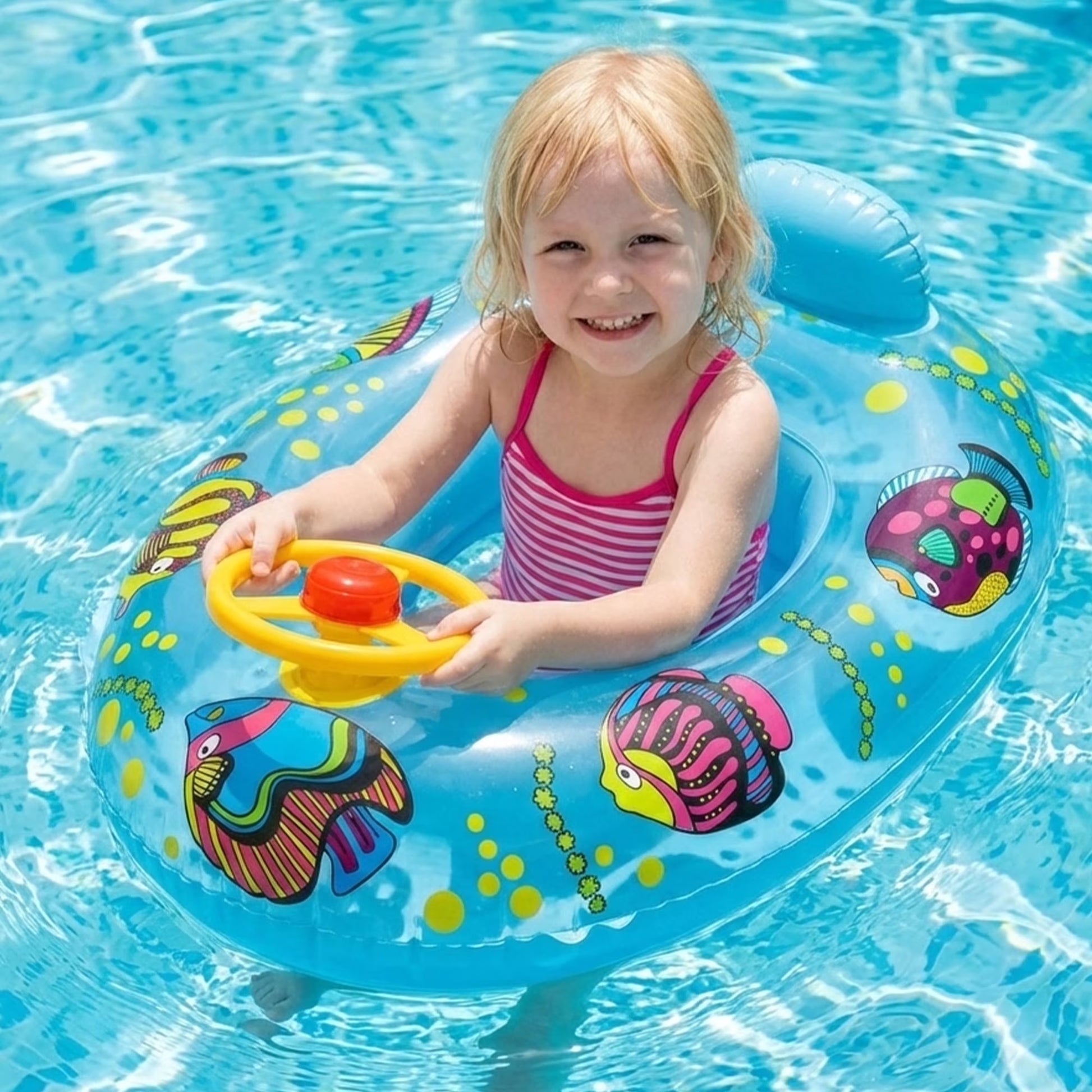 Baby Pool Float, Baby Swimming Float with Safety Seat, Smart Swim Trainer, Inflatable Toddlers Pool Floats, Infant Swim Floats, Kids Floaties, Water Toys Gift Beach Summer Essentials