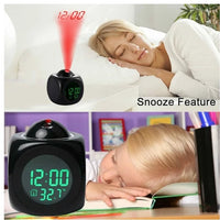 LED Projection Alarm Clock Digital LCD Display Voice Talking Weather Snooze USB