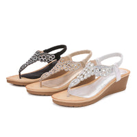 Womens Bohemian-Style Flip-Flops With Beaded And Rhinestone Buckles Elastic Back Strap