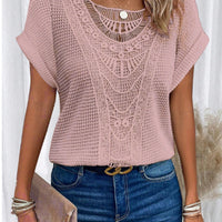 Summer Hollow Out Short-sleeved T-shirt Fashion Ethnic Style Tops Women's Clothing