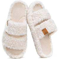 Women's Fuzzy Open Toe Slippers Comfy Soft Memory Foam