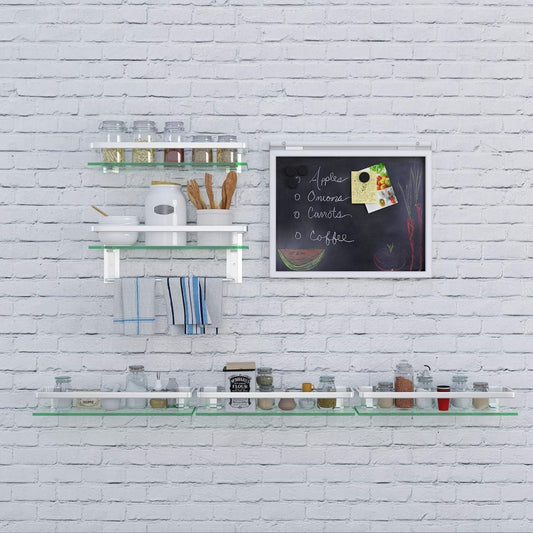 Glass Bathroom Shelf 15.7In Bathroom Shelf Wall Mounted Floating Glass Shelves with Towel Holder Glass Shelf for Bathroom 2 Tier (Sliver)