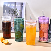 20 Oz Purple Glass Straw Cups 2-Pack with Lids – Borosilicate Heat-Resistant Drinking Cups for Juice, Milk & Cold Drinks | Everyday Home Deal