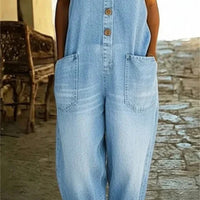 Womens Sleeveless Pocket Denim Jumpsuit