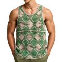 Contrast-color Diamond-pattern Hollow-out Knit Vest