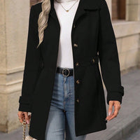 Women's Solid Color Wool Blend Coat, Fashion Lapel Button Up Casual Elegant Overcoat For Autumn