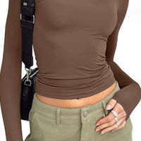Women's Clothing Fashion Slim Long-sleeved Pullovers Tops Solid Causal Fit Shirts