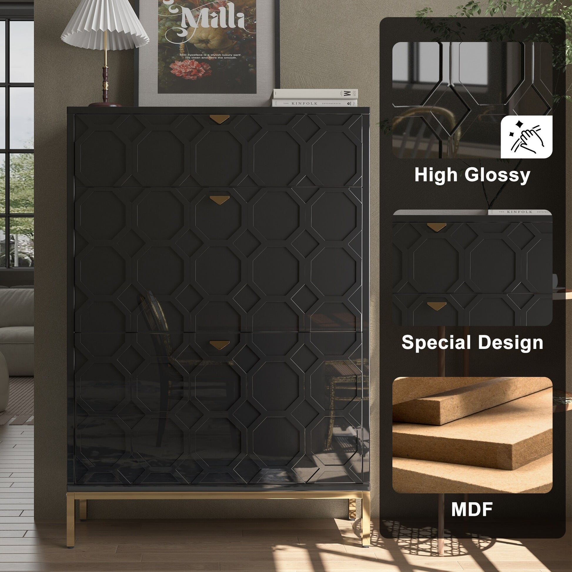 Shoe Organizer 24 Pairs Wood Shoe Storage Cabinet with Drawers