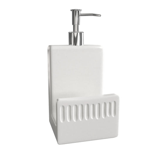 Dish Soap Dispenser and Sponge Holder, Matte Ceramic Hand Soap Dispenser for Kitchen Sink, Farmhouse Liquid Soap Dispenser Pump for Kitchen Countertop, Bathroom, Black, 4 X 7.8 Inch