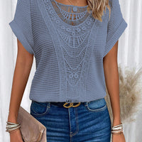 Summer Hollow Out Short-sleeved T-shirt Fashion Ethnic Style Tops Women's Clothing