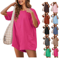Relaxed-fit Casual Short-sleeve V-neck Backless Jumpsuit With Shorts