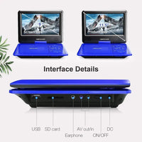 DBPOWER 11.5" Portable DVD Player, 5-Hour Built-in Rechargeable Battery, With 9" Swivel Screen, Support CD/DVD/SD Card/USB, With Remote Control, 1.8M Car Charger And Power Adaptor (Blue)