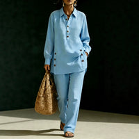 Long-sleeve Shirt And Casual Trousers Two-piece Set