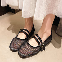 Round-toe Peep-toe Flat-heeled Buckle Sandals