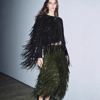 Fashionable Beaded Tassel Party Skirt In Solid Color