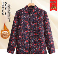Middle Aged And Elderly Stand Collar Floral Cotton Padded Coat