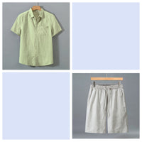 Men's Pure Linen Shorts and Short Sleeve Shirt Set - Summer Loose Casual Lightweight Outfit - Premium Apparel Deal | Everyday Home Deal