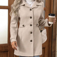 Women's Solid Color Wool Blend Coat, Fashion Lapel Button Up Casual Elegant Overcoat For Autumn