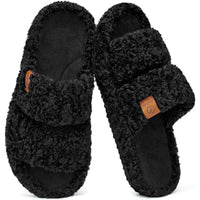 Women's Fuzzy Open Toe Slippers Comfy Soft Memory Foam