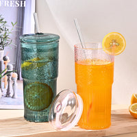20 Oz Green Glass Straw Cups 2-Pack with Lids – Borosilicate Heat-Resistant Tumblers for Juice, Milk & Cold Drinks | Everyday Home Deal