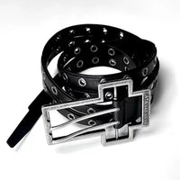 Distressed Cross-pattern Full-grain Leather Double-layer Belt