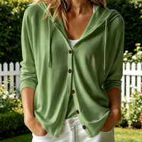 Fashion Women's Solid Color Hooded Long Sleeve Button Down Loose Cardigan