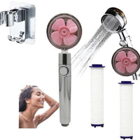 Propeller Driven Shower Head With Stop Button And Cotton Filter Turbocharged High Pressure Handheld Shower Nozzle