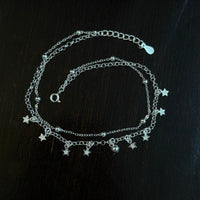1pc 999 Sterling Silver Double-Layer Star & Bead Anklet, Delicate Luxurious Style, Perfect For Daily Wear & Valentine's Gifts