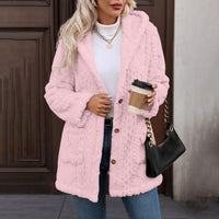 Hooded Solid-Color Cardigan With Buttons, Long-Sleeve Casual Jacket