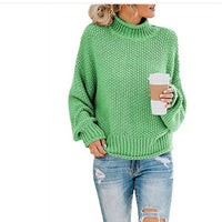 Solid Turtleneck Pullover Sweater Winter Fashion Casual Knitted Long-Sleeved Top Women's Clothing