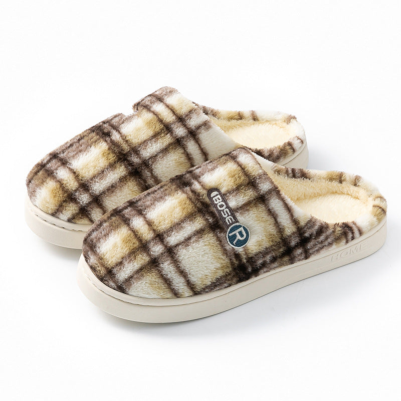 Women's Home Plush Warm Non-slip Plaid Cotton Shoes | Everyday Home Deal