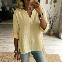 Loose Casual V-neck Three-quarter-sleeve T-shirt For Women