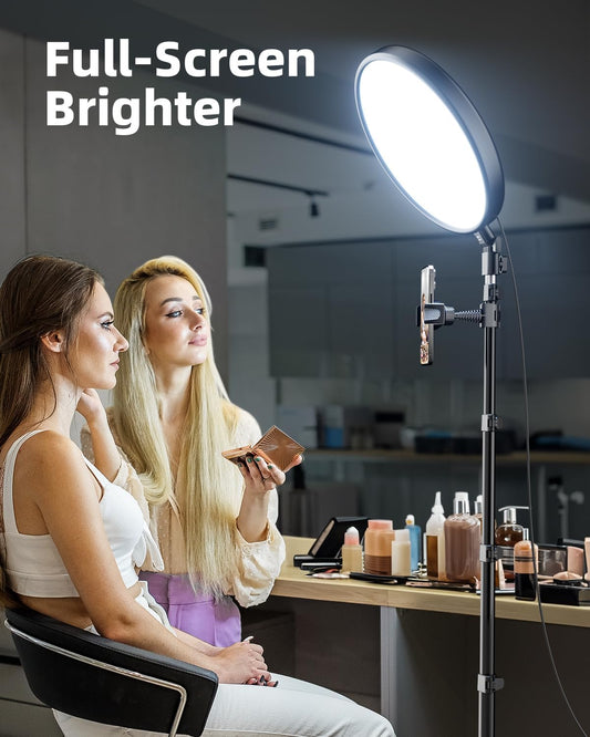 Large Ring Light with Stand, 72“ Tripod with Ring Light, 6500K Full-Screen Ringlight Tripod for Iphone with Phone Holder, Selfie Light for Makeup, Barber, Video Recording, Photography