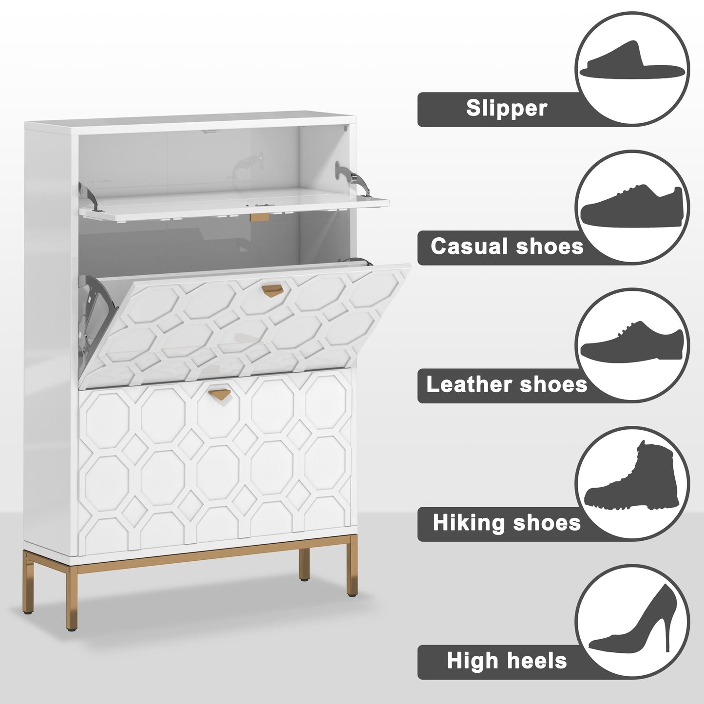 Shoe Organizer 24 Pairs Wood Shoe Storage Cabinet with Drawers
