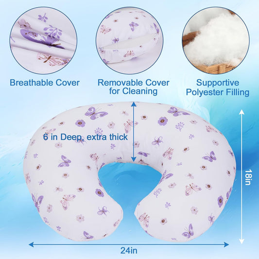 Nursing Pillow for Breastfeeding, Breathable Breast Feeding Pillow and Positioner with Removable Cover for More Support, Tummy Time and Bottle Feeding Support Pillow, Butterfly Dreams