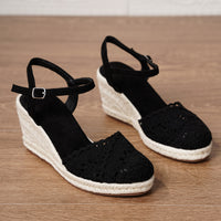 Summer Vacation Mules With Round Toes And Hollowed-out Straw Soles