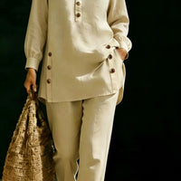Long-sleeve Shirt And Casual Trousers Two-piece Set