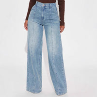 Straight-leg Washed Street-style Womens Jeans